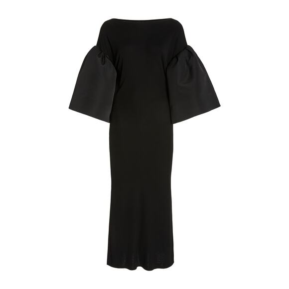 Khaite 'Kali' Black Viscose Satin-Detailed Jersey Midi Dress Size 0